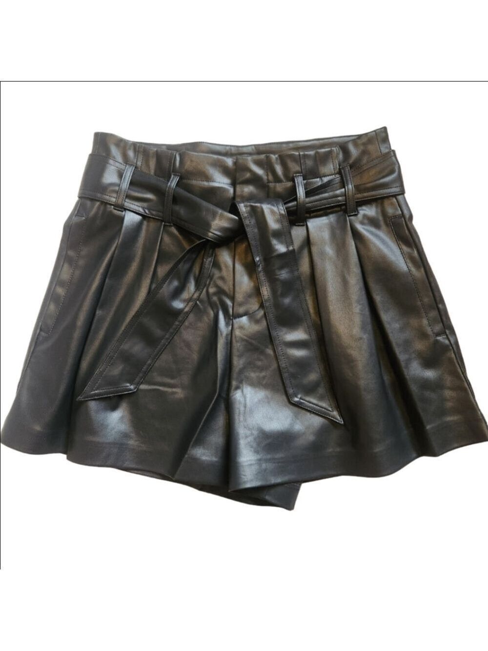 TRUTH BY REPUBLIC BLACK FAUX LEATHER SHORTS HIGH WAISTED WITH BELT SIZE 10 NWT - Picture 8 of 9